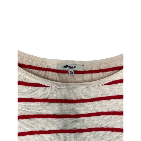 Madewell Seaside Side-Zip Red Cream Striped Cotton Crewneck Sweater Size XS - Picture 4 of 10